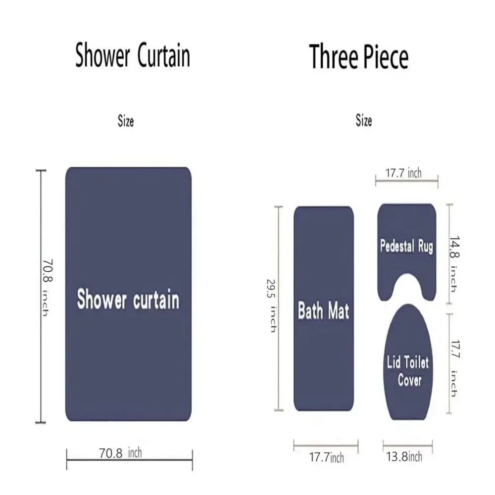 Yddsky 4 Pcs Blue Geometric Shower Curtain Sets Non-Slip Rugs Bath Mat, Toilet